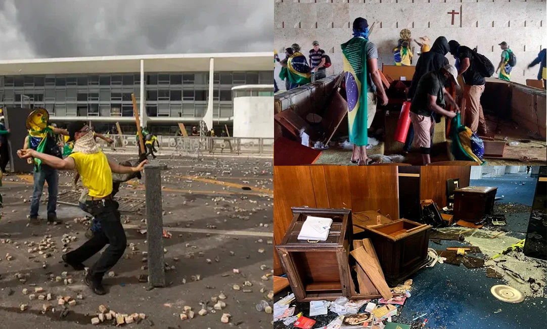 Foto dos ataques de 8 de janeiro em Brasília, mostrando a depredação