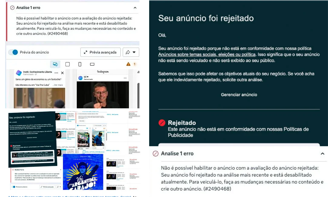 Foto dos anúncios do ICL que foram barrados