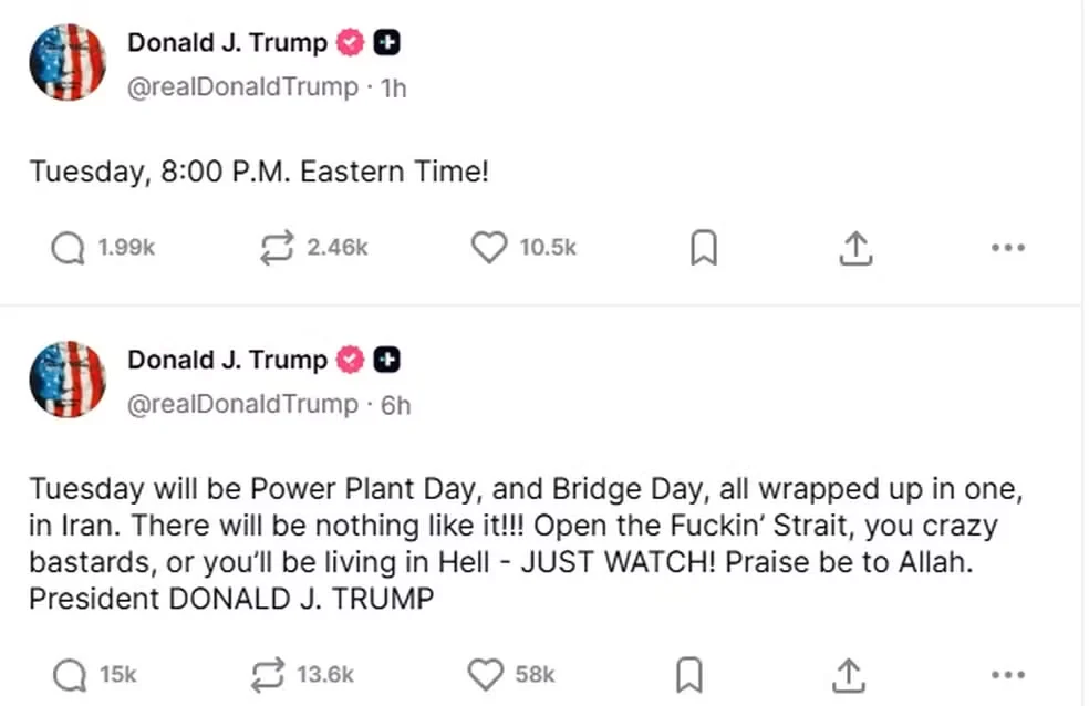 Truth Social Donald Trump Print de post oficial de Donald Trump usando termos como "Abram a porra do canal". A imagem documenta o descontrole de Donald Trump mencionado no texto, servindo de prova para o debate sobre a aplicação da 25ª Emenda constitucional.