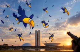 Tucanos em voo agônico nos céus de Brasília