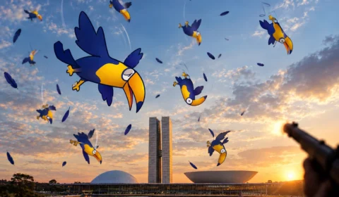 Tucanos em voo agônico nos céus de Brasília