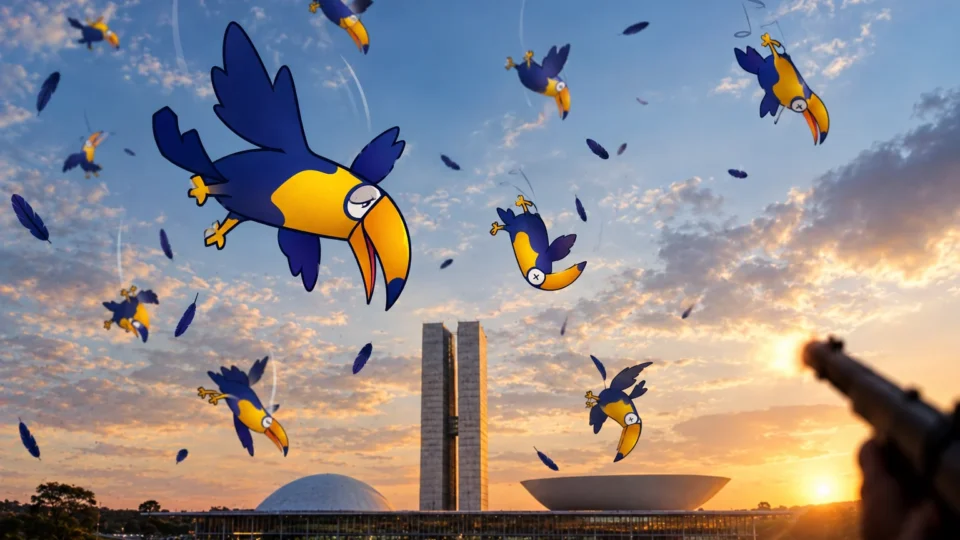 Tucanos em voo agônico nos céus de Brasília